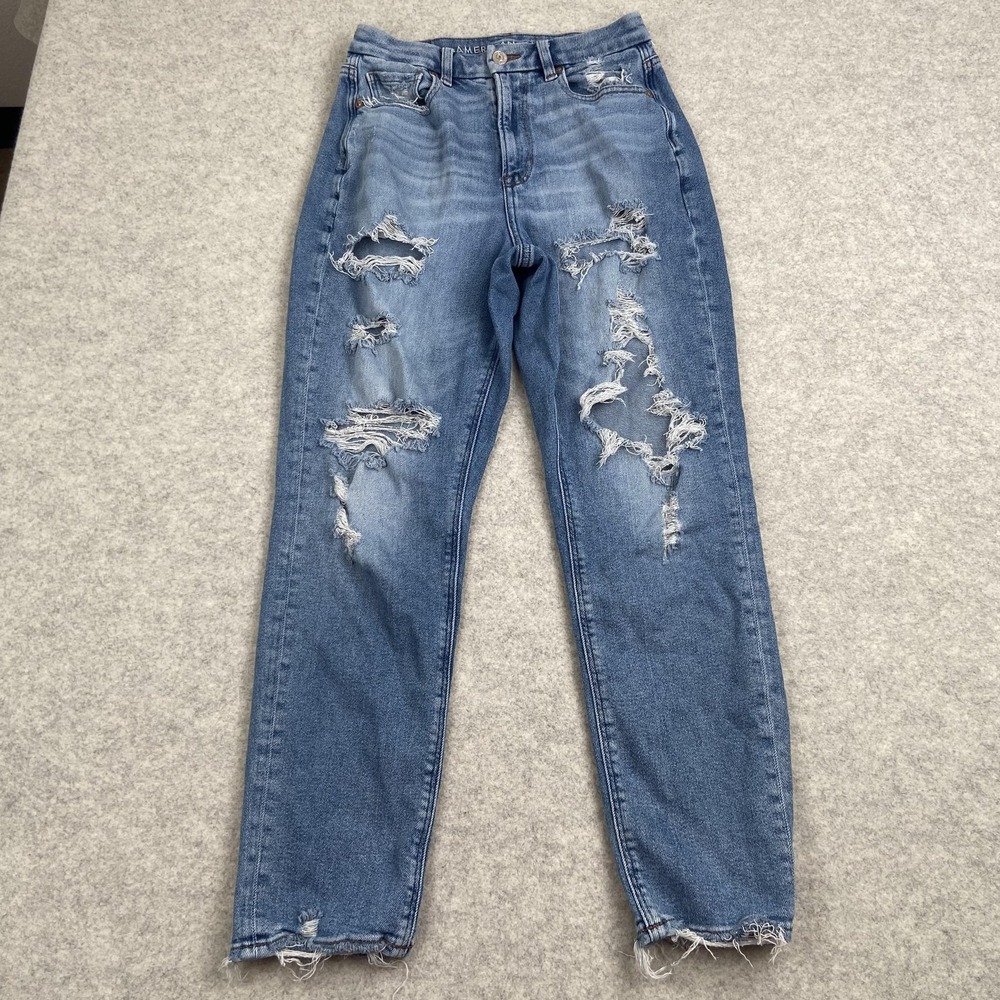 American Eagle Curvy Mom Jeans Womens 4 25x25 Blue Distressed High Rise Tapered